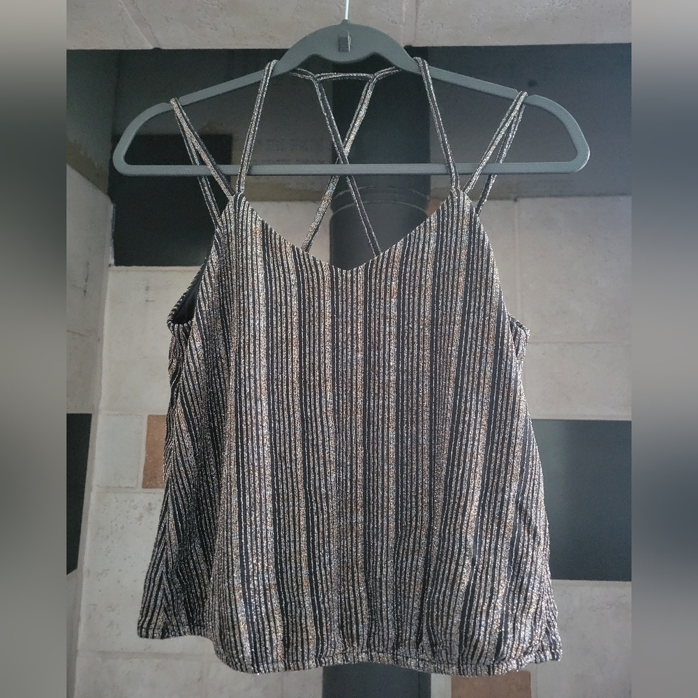 Express Black and Gold Shimmer Crop Back Camisole Top Size Small